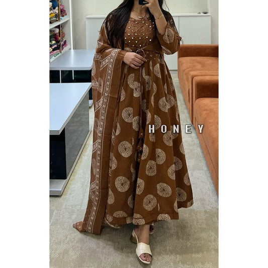 Beautiful printed with embroidery work anarkali kurta dupatta set  (DKGH02)
