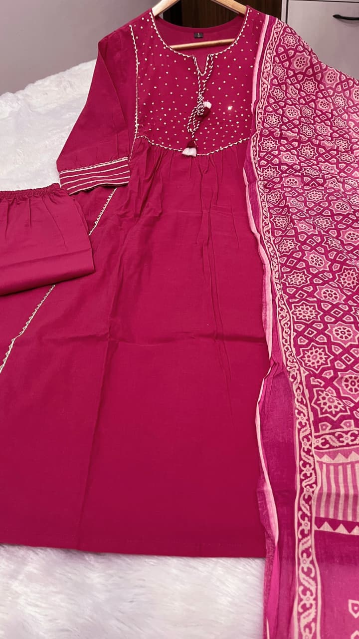 🌹🌹Pure fine Cotton fabric  Kurti with Pant with cotton 100-100 Dupatta🌹🌹(DKGH04)