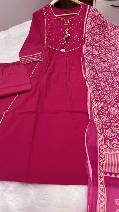🌹🌹Pure fine Cotton fabric  Kurti with Pant with cotton 100-100 Dupatta🌹🌹(DKGH04)
