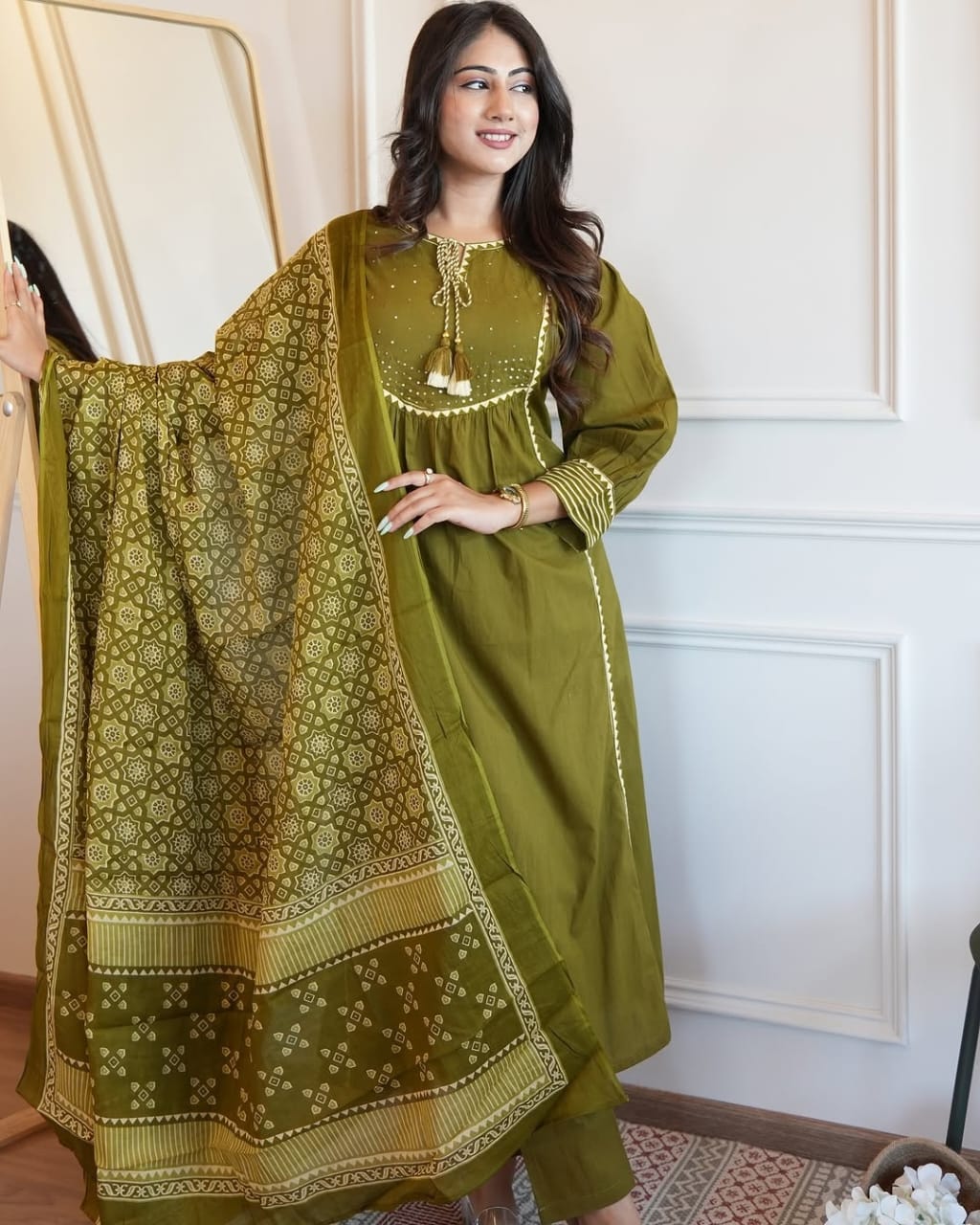 🌹🌹Pure fine Cotton fabric  Kurti with Pant with cotton 100-100 Dupatta🌹🌹(DKGH05)
