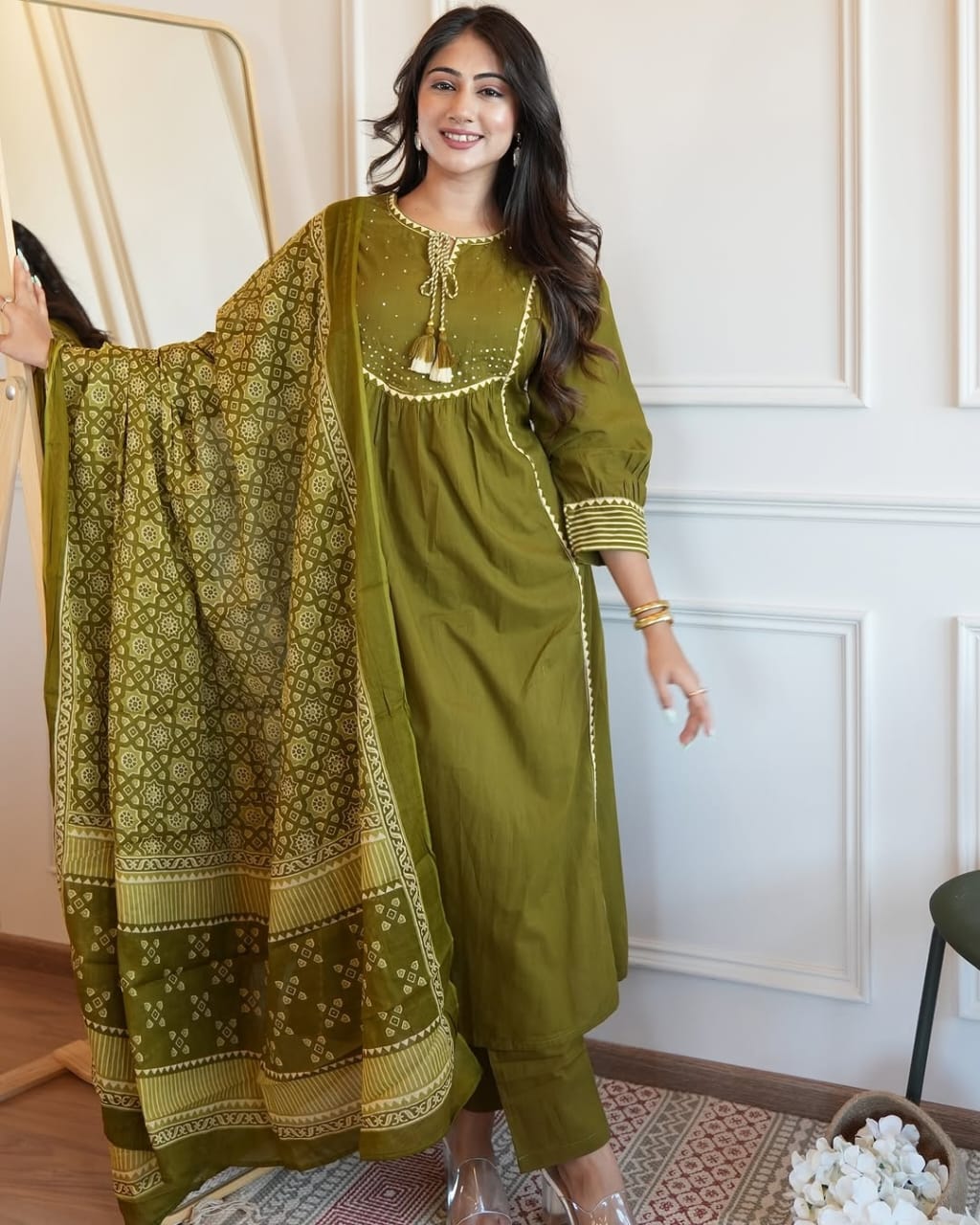 🌹🌹Pure fine Cotton fabric  Kurti with Pant with cotton 100-100 Dupatta🌹🌹(DKGH05)