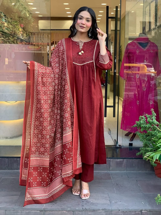 🌹🌹Pure fine Cotton fabric  Kurti with Pant with cotton 100-100 Dupatta🌹🌹(DKGH03)