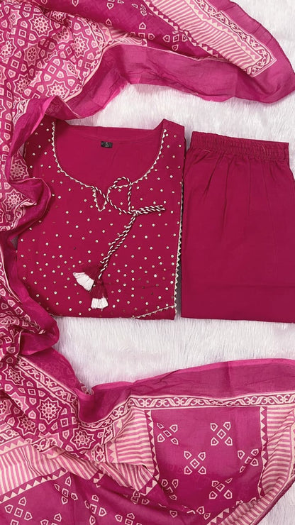 🌹🌹Pure fine Cotton fabric  Kurti with Pant with cotton 100-100 Dupatta🌹🌹(DKGH04)
