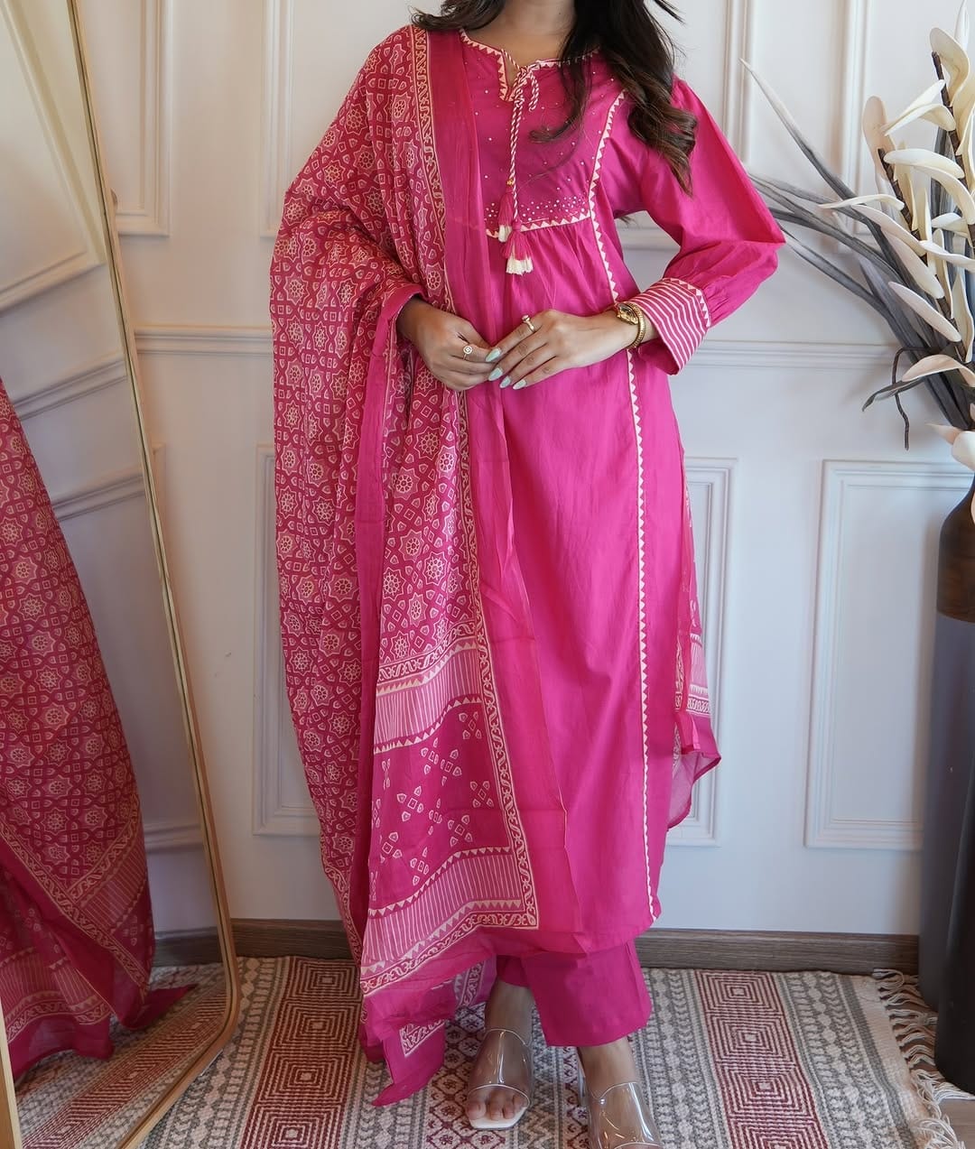 🌹🌹Pure fine Cotton fabric  Kurti with Pant with cotton 100-100 Dupatta🌹🌹(DKGH04)