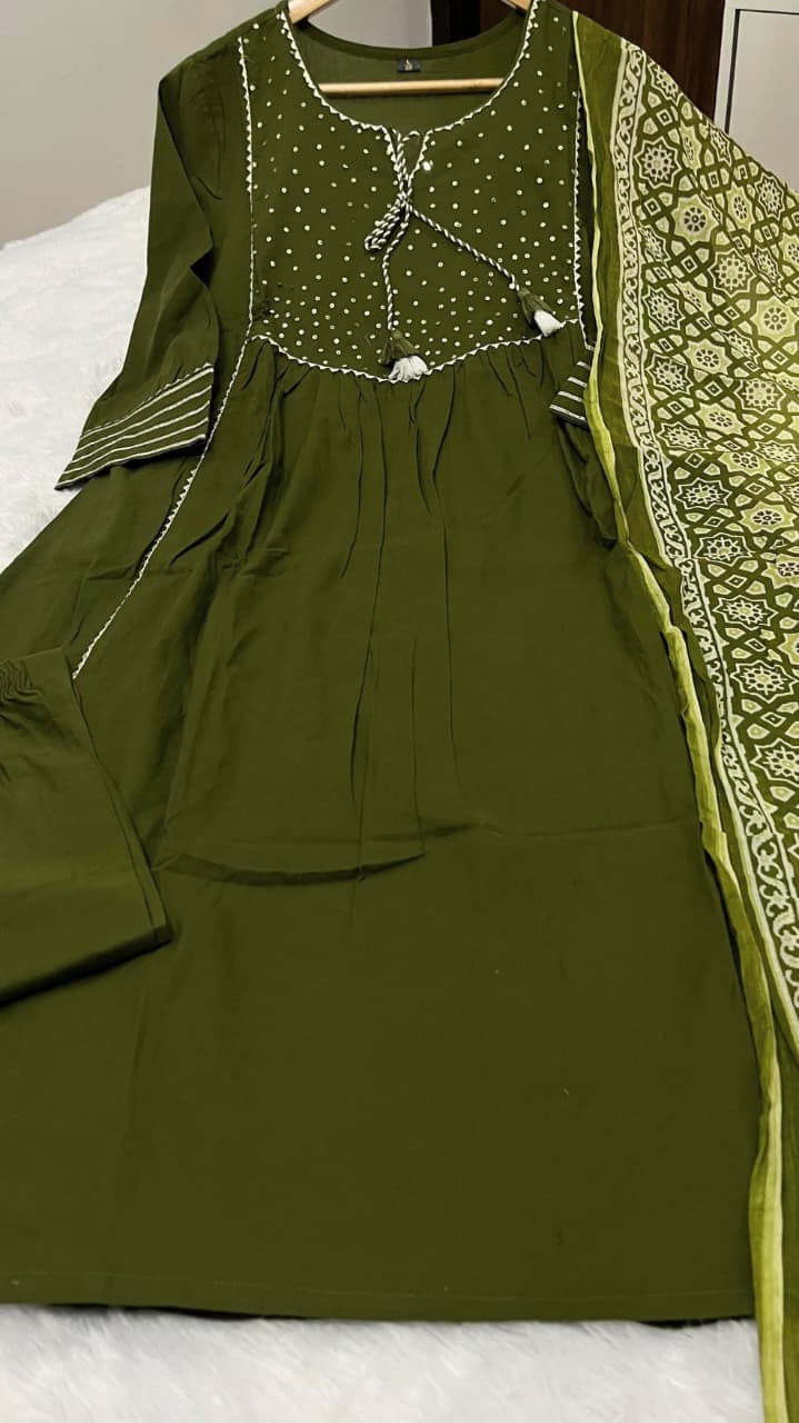 🌹🌹Pure fine Cotton fabric  Kurti with Pant with cotton 100-100 Dupatta🌹🌹(DKGH05)