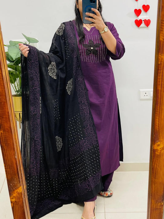 Pure fine Cotton fabric  Kurti with Pant with cotton 100-100 Dupatta (DKGH61)