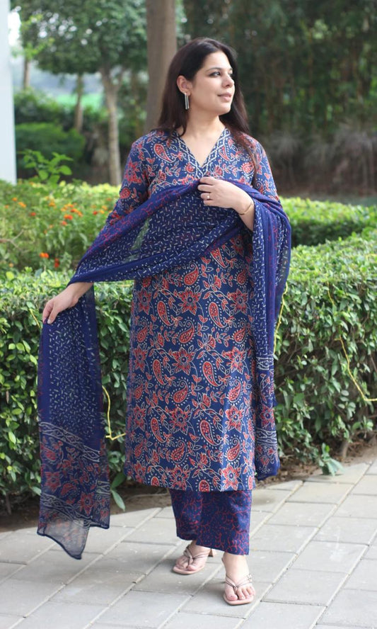 Pure fine Cotton fabric Kurti with Pant with cotton 100-100 Dupatta (DKGH73)