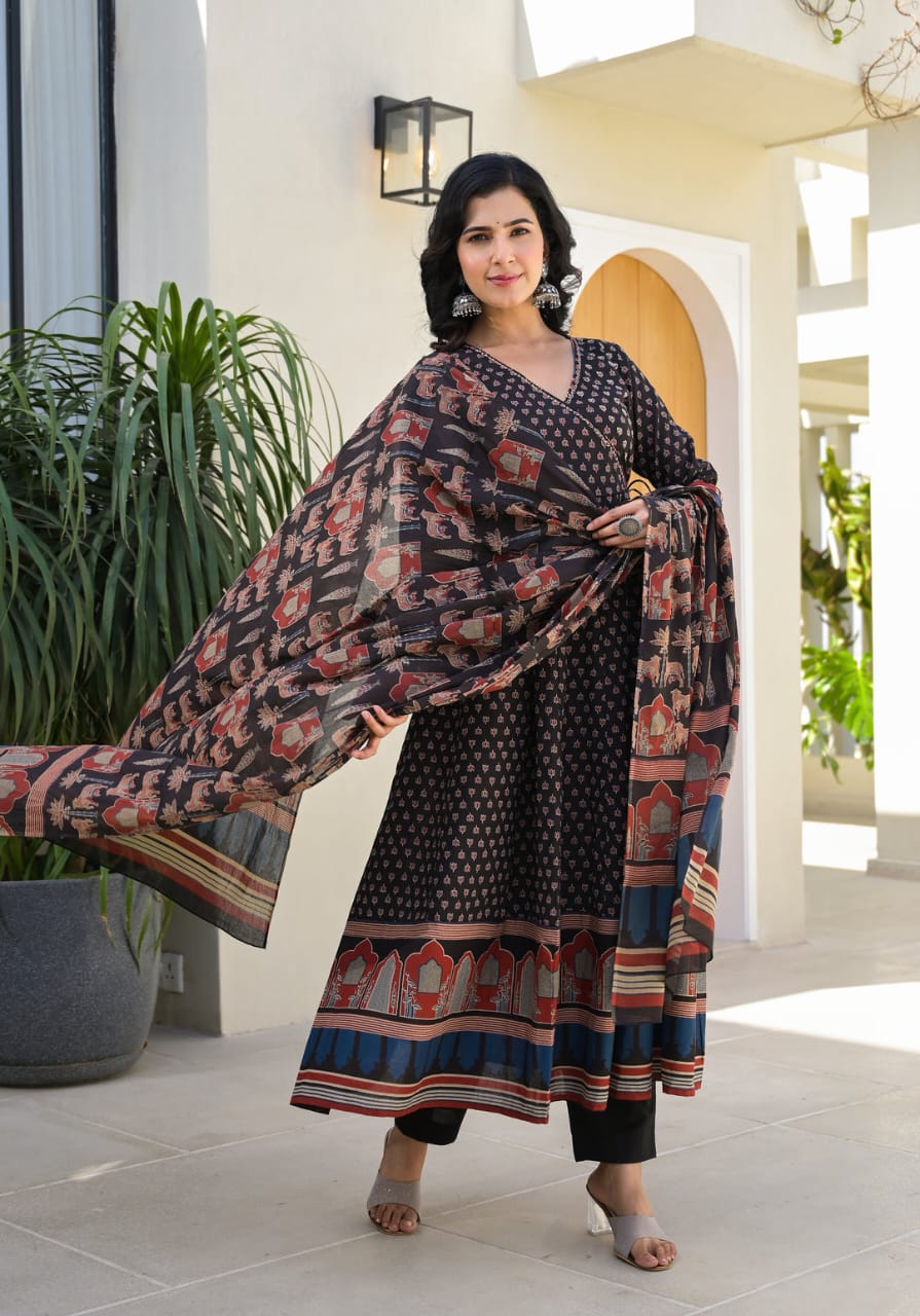 our beautiful Handblock print cotton Anaarkali 3pis dress (DKGH80)