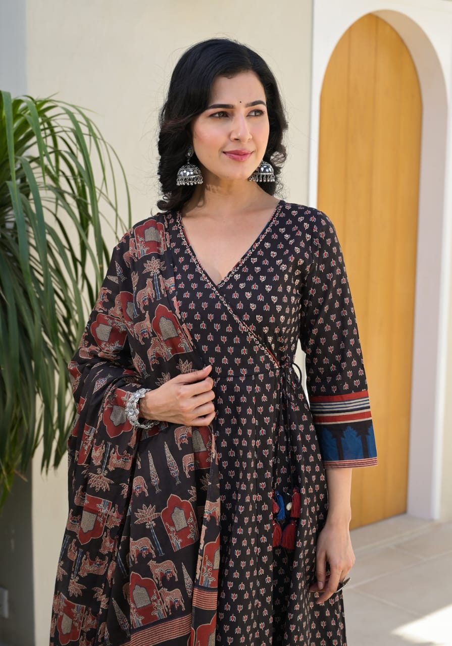 our beautiful Handblock print cotton Anaarkali 3pis dress (DKGH80)