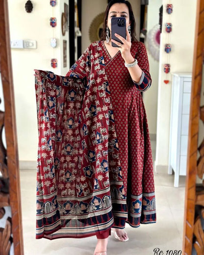 our beautiful Handblock print cotton Anaarkali 3pis dress (DKGH81)