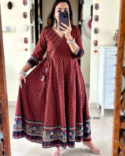 our beautiful Handblock print cotton Anaarkali 3pis dress (DKGH81)