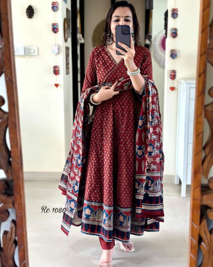 our beautiful Handblock print cotton Anaarkali 3pis dress (DKGH81)