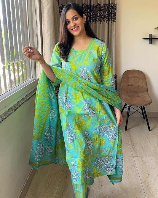 Pure fine Cotton fabric  Kurti with Pant with cotton 100-100 Dupatta (DKGH88)
