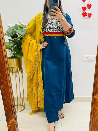 heavy yog work and sika work Kurti with Pant with cotton 100-100 Dupatta(DKGH102)
