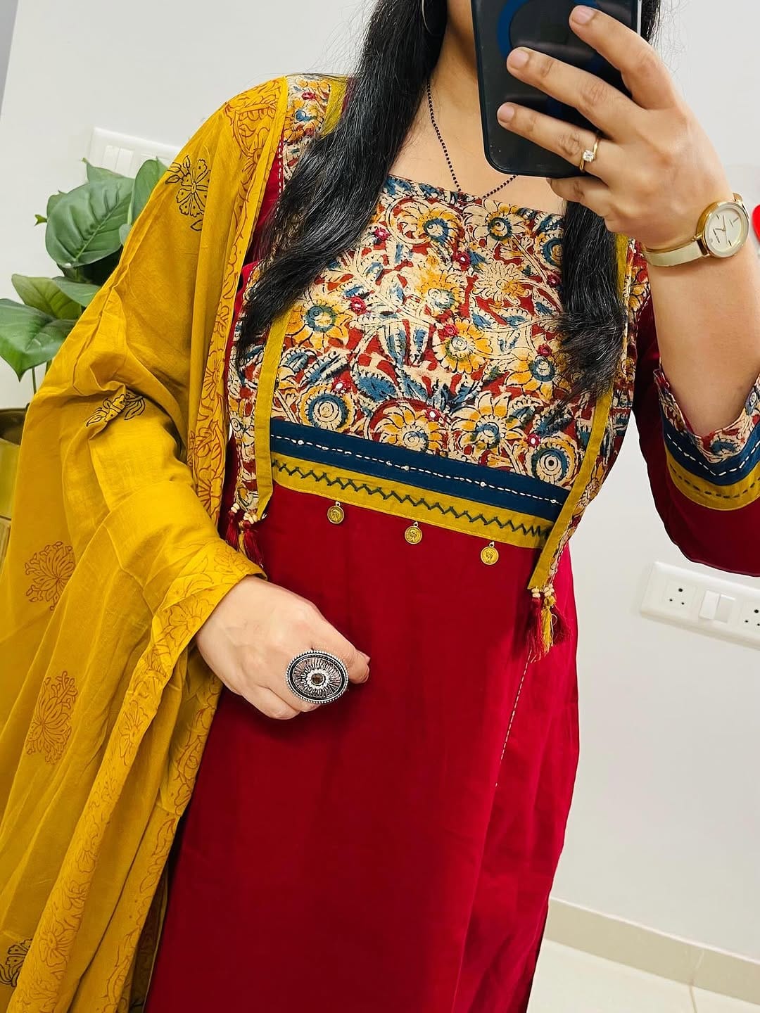 heavy yog work and sika work Kurti with Pant with cotton 100-100 Dupatta(DKGH103)