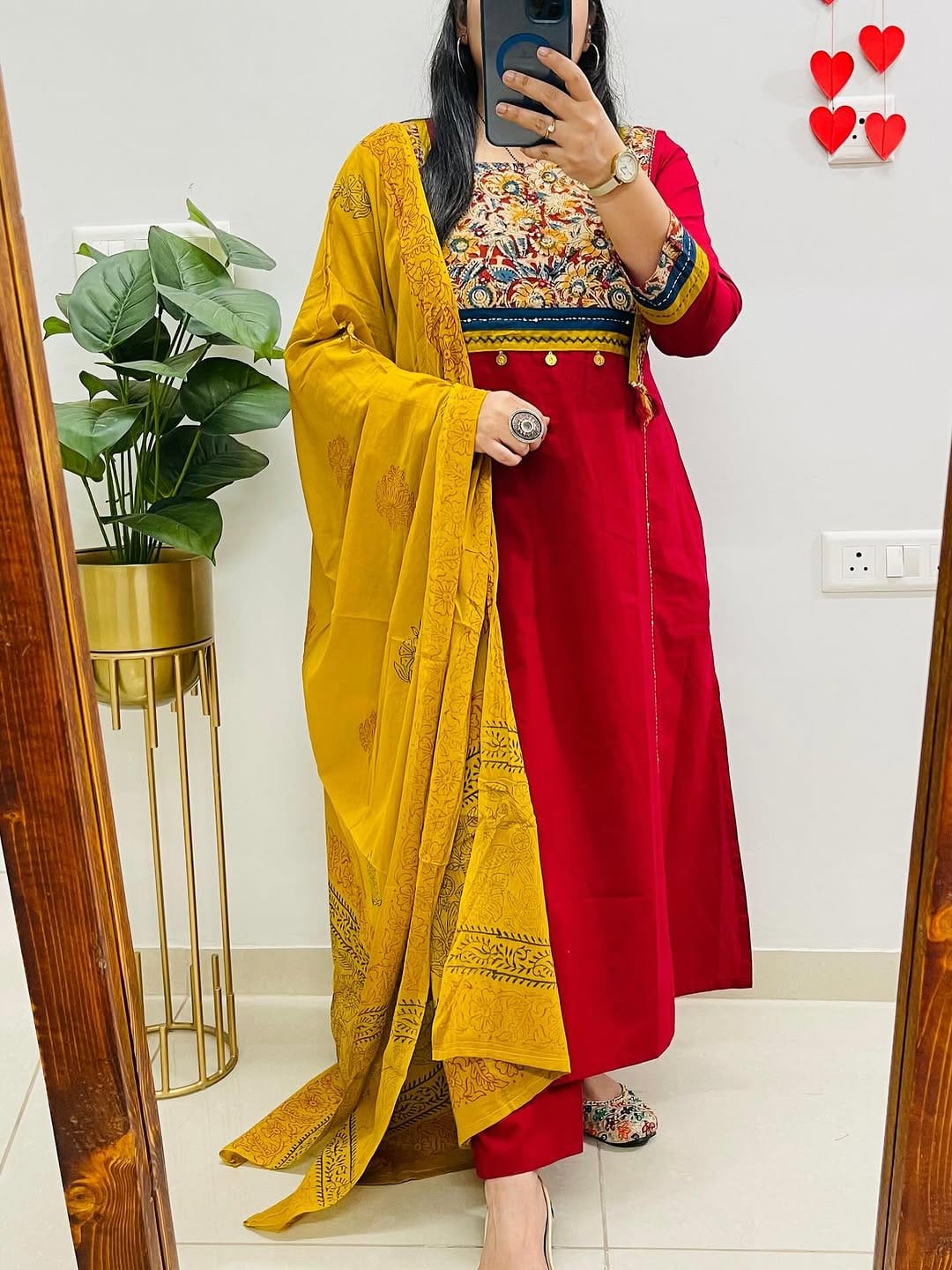 heavy yog work and sika work Kurti with Pant with cotton 100-100 Dupatta(DKGH103)