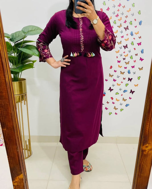 Pure fine Cotton fabric Embroidery Work Kurti with Pant with cotton 100-100(DKGH48)