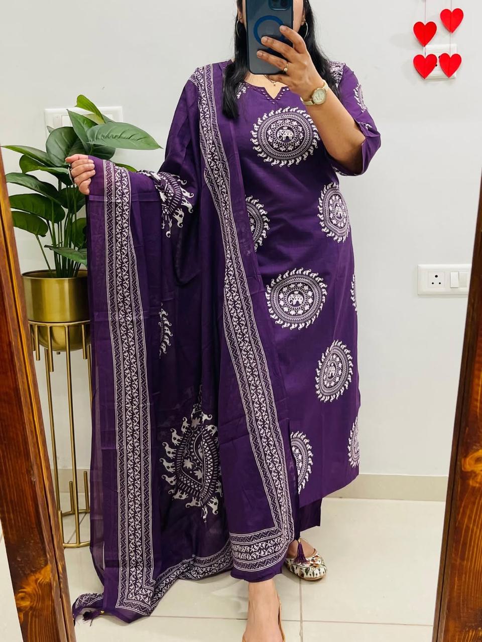 Pure fine Cotton fabric Embroidery Work Kurti with Pant with cotton  (DKGH142)