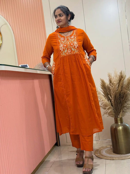 Pure fine Cotton fabric Embroidery Work Kurti with Pant with cotton  (DKGH144)