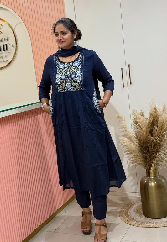 Pure fine Cotton fabric Embroidery Work Kurti with Pant with cotton  (DKGH145)